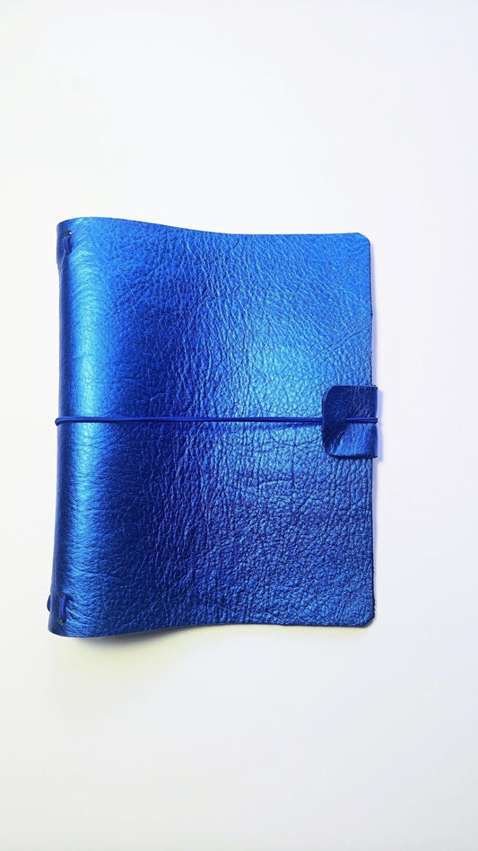 A6 Argentinian Leather Journal Cover– Metallic Cobalt Blue | Hand - Painted Interior | Refillable Traveler’s Notebook - FORMA & FOLIO