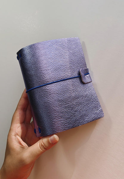 A6 Argentinian Leather Journal – Metallic Lilac | Hand - Painted Interior | Refillable Traveler’s Notebook - FORMA & FOLIO