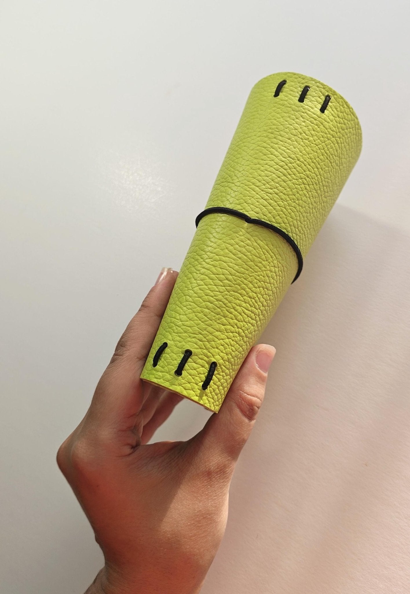 A6 Italian Leather Journal Cover – Hand - Painted Interior | Neon Chartreuse Travel Notebook | Refillable Artisan Sketchbook - FORMA & FOLIO
