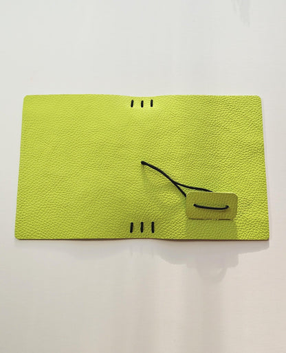 A6 Italian Leather Journal Cover – Hand - Painted Interior | Neon Chartreuse Travel Notebook | Refillable Artisan Sketchbook - FORMA & FOLIO
